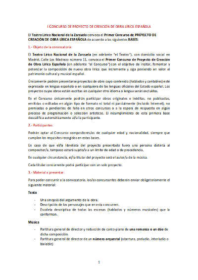 El Teatro de la Zarzuela convoca el primer concurso de proyecto de creación de obra lírica El Teatro de la Zarzuela convoca el primer concurso de proyecto de creación de obra lírica