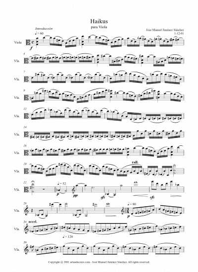 Partitura para viola. Haikus – Nivel de dificultad: medio
