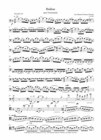 Partitura para violonchelo. Haikus – Nivel de dificultad: medio