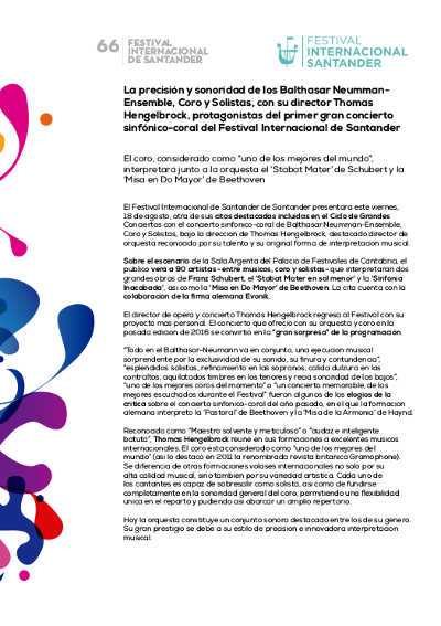 Primer gran concierto sinfónico-coral del Festival Internacional de Santander