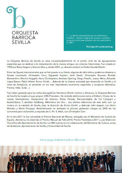 La Orquesta Barroca de Sevilla presenta su  Temporada de Conciertos en Sevilla 2017/2018