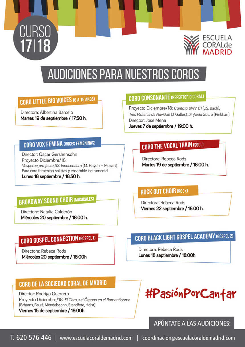 Audiciones para los coros de la Escuela Coral de Madrid