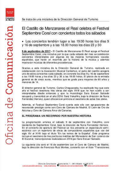 Castillo de Manzanares el Real celebra el Festival Septiembre Coral