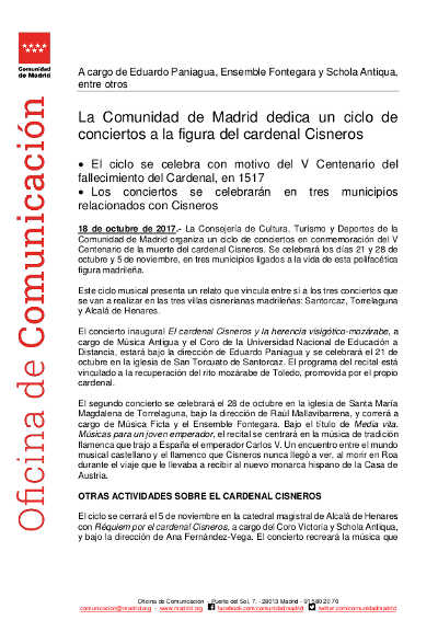 Un ciclo de conciertos a la memoria del cardenal Cisneros