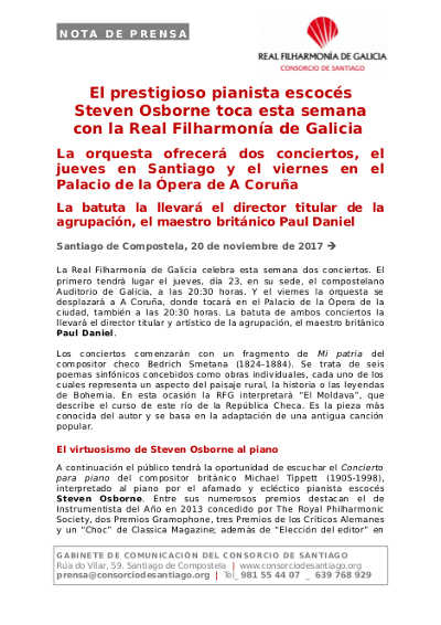 El prestigioso pianista escocés Steven Osborne toca esta semana con la Real Filharmonía de Galicia El prestigioso pianista escocés Steven Osborne toca esta semana con la Real Filharmonía de Galicia