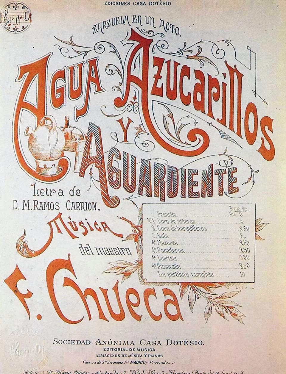 Audición comentada – Zarzuela Agua, azucarillos y aguardiente de Federico Chueca