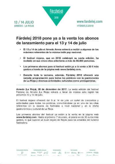 Fárdelej 2018 pone ya a la venta los abonos de lanzamiento para el 13 y 14 de julio