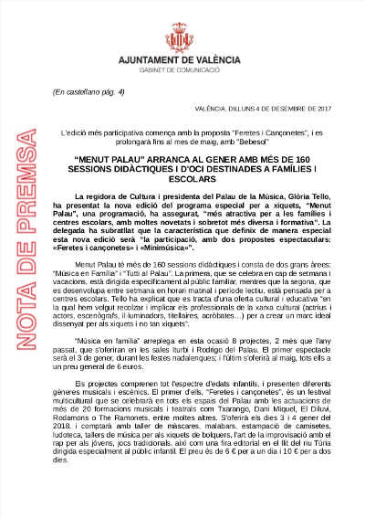 En enero, más de 160 sesiones didácticas y de ocio familiares y escolares en el Palau