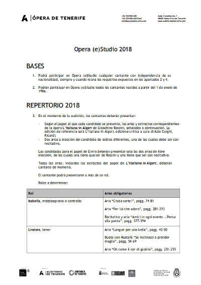 Auditorio de Tenerife abre el plazo para participar en la sexta edición de Opera (e)Studio