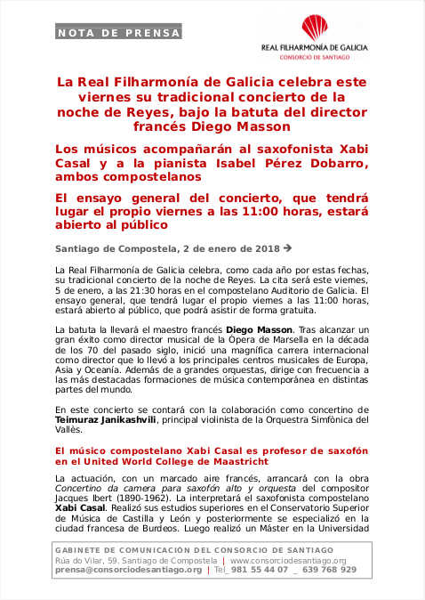 La Real Filharmonía de Galicia celebra su tradicional concierto de Reyes, bajo la batuta de Diego Masson