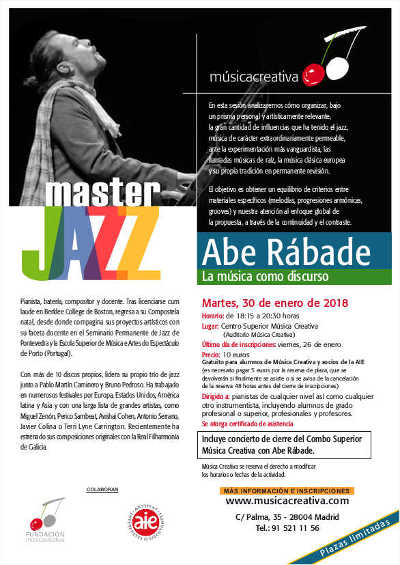 El pianista Abe Rábade, protagonista de la Master Jazz: La Música como discurso