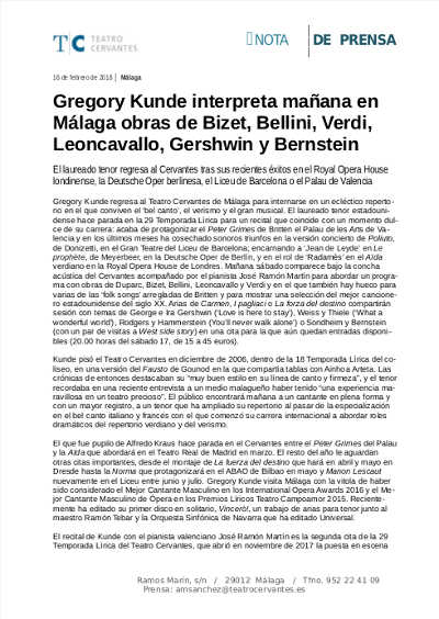 Gregory Kunde interpreta en Málaga obras de Bizet, Bellini, Verdi, Leoncavallo, Gershwin y Bernstein