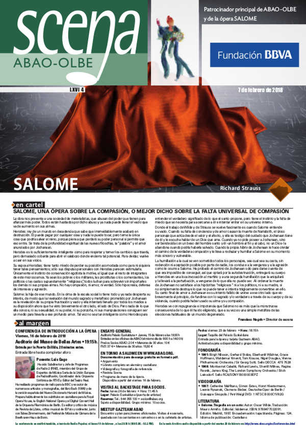 ABAO-OLBE presenta SALOME de Strauss, obra maestra del siglo XX ABAO-OLBE presenta SALOME de Strauss, obra maestra del siglo XX