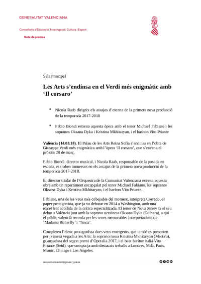 Les Arts se adentra en el Verdi más enigmático con ‘Il corsaro’ en el Palau de les Arts