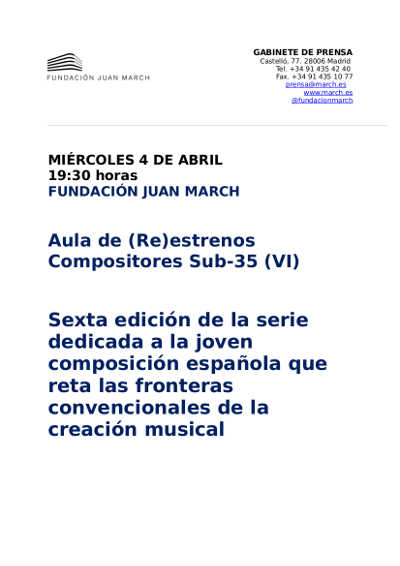 Sexta edición de la serie dedicada a la joven composición española, con Iñaki Alberdi