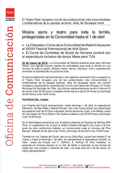Música sacra y espectáculos para toda la familia, protagonistas en la Comunidad de Madrid Música sacra y espectáculos para toda la familia, protagonistas en la Comunidad de Madrid