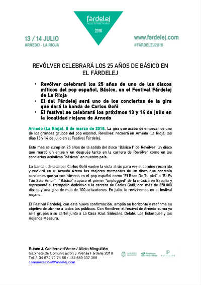 Revólver celebrará los 25 años de Básico en el Festival Fárdelej de La Rioja