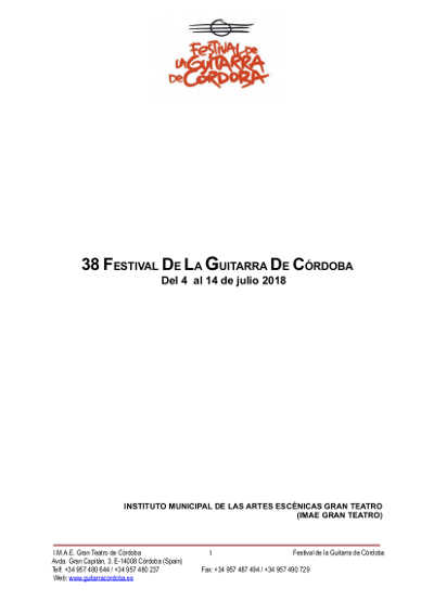 El Festival de la Guitarra de Córdoba celebrará su 38 edición en julio de 2018