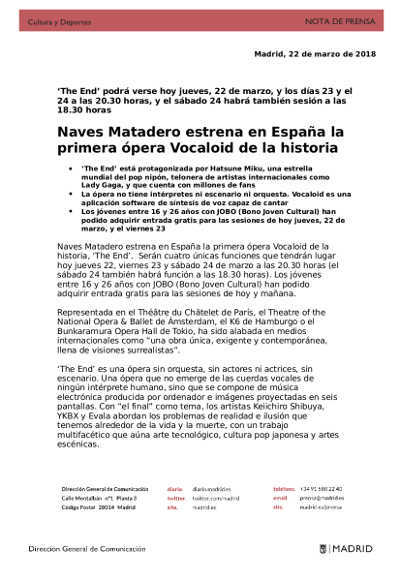 Estreno en España la primera ópera Vocaloid de la historia. Ópera sin intérpretes ni orquesta