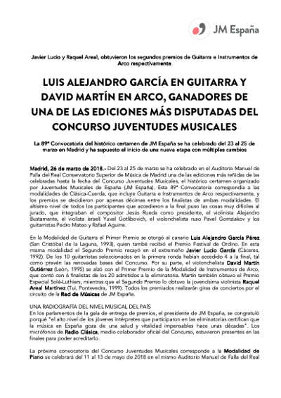 Luis Alejandro García en guitarra y David Martín en arco, ganadores del Concurso JME