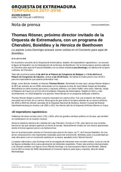 Thomas Rösner, próximo director invitado de la Orquesta de Extremadura