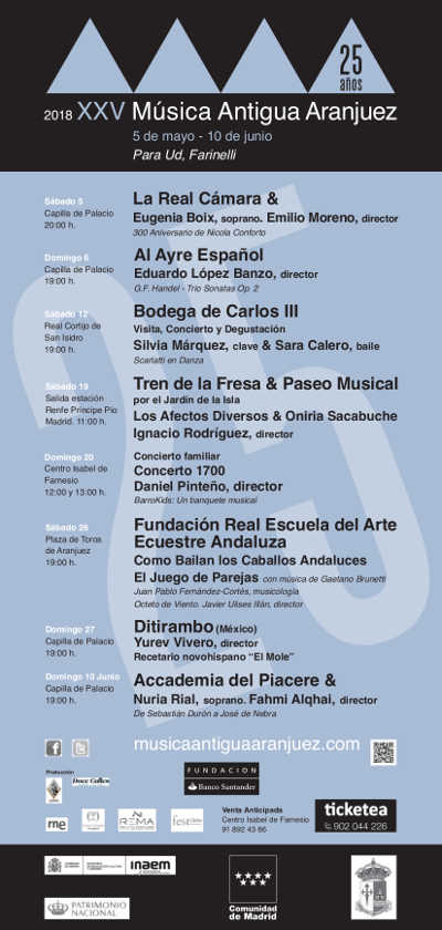 XXV Festival Música Antigua Aranjuez 2018, dedicado a Farinelli