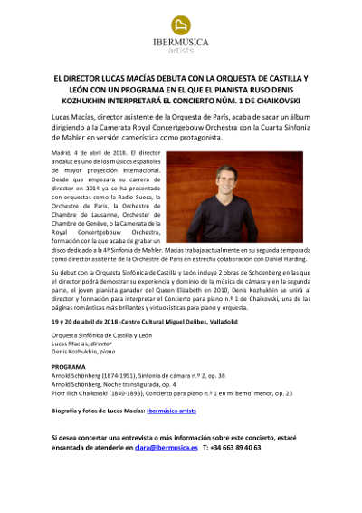 El director Lucas Macías debuta con la Orquesta de Castilla y León El director Lucas Macías debuta con la Orquesta de Castilla y León