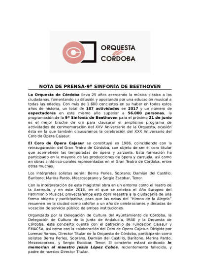 Concierto de clausura de La Orquesta de Córdoba  y final de esta temporada