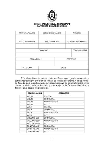 Convocatoria pública personal músico sección cuerdas de Orquesta Sinfónica de Tenerife