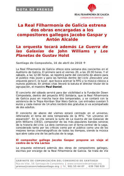 La Real Filharmonía de Galicia estrena obras encargadas a Jacobo Gaspar y Antón Alcalde