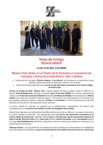 Música Ficta ofrece un muestrario de melodías y textos de extraordinario valor y belleza