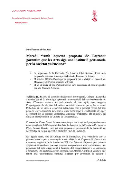 Nuevo Patronato de Les Arts – Una institución gestionada por la sociedad valenciana