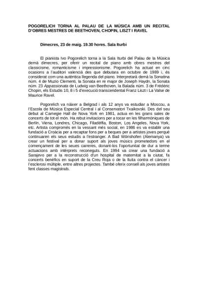Pogorelich vuelve al Palau de la Música con un recital de obras maestras