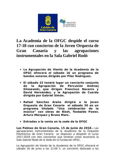 La Academia de la OFGC despide el curso 17-18 con conciertos de la Joven Orquesta de Gran Canaria