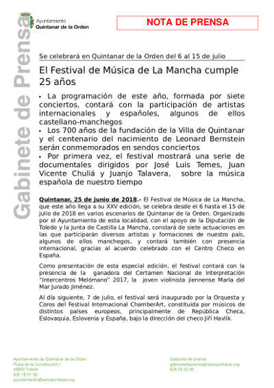 El Festival de Música de La Mancha cumple 25 años El Festival de Música de La Mancha cumple 25 años