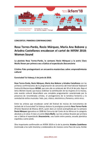 Festival IKFEM 2018 – Primeras confirmaciones para conciertos y masterclasses Festival IKFEM 2018 – Primeras confirmaciones para conciertos y masterclasses