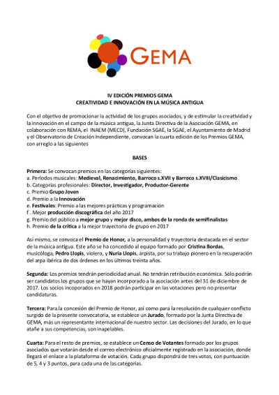 Convocada la IV Edición de los Premios GEMA