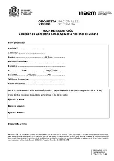 Selección para una plaza de concertino para la Orquesta y Coro Nacionales de España