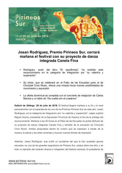 Josan Rodríguez, Premio Pirineos Sur, cerrará mañana el festival con su proyecto Canela Fina