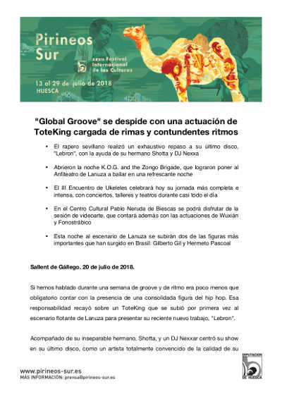 «Global Groove» se despide con una actuación de ToteKing cargada de rimas y contundentes ritmos