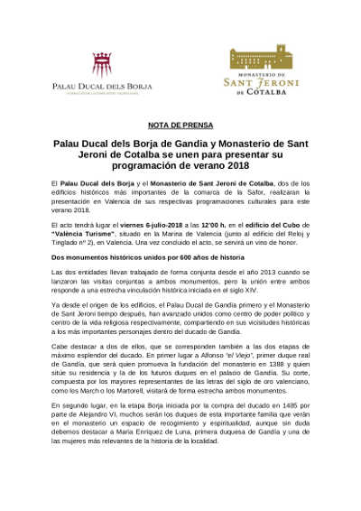 Dos monumentos históricos se unen para presentar programación de verano 2018