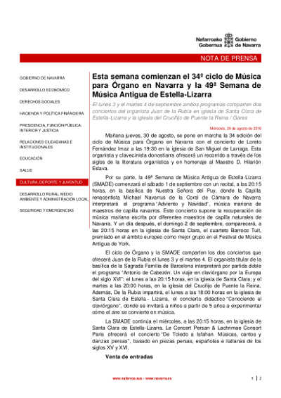 34º edición de Música para Órgano en Navarra