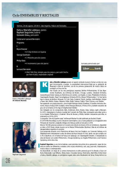 Las pianistas Katie y Marielle Labèque rinden homenaje a Leonard Bernstein y a Philipp Glass