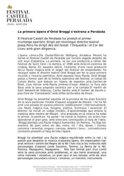 La primera ópera de Oriol Broggi se estrena en Peralada