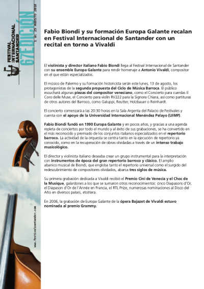 Fabio Biondi y su formación Europa Galante recalan en el Festival Internacional de Santander