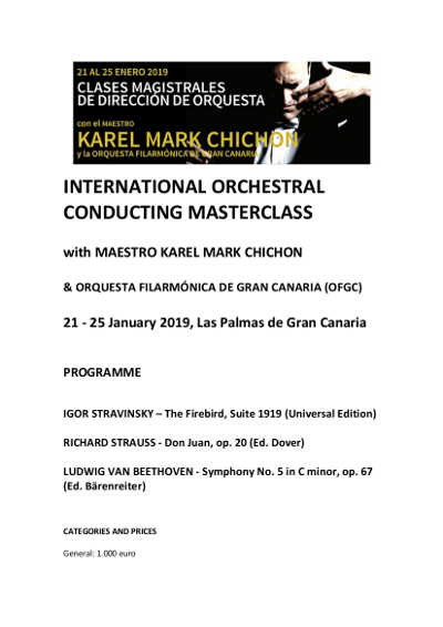 Karel Mark Chichon impartirá unas clases magistrales de dirección de orquesta con la OFGC