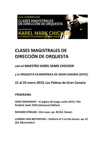 Karel Mark Chichon impartirá unas clases magistrales de dirección de orquesta con la OFGC
