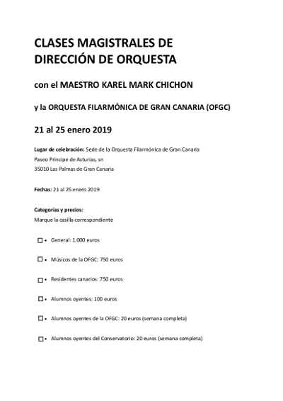 Karel Mark Chichon impartirá unas clases magistrales de dirección de orquesta con la OFGC