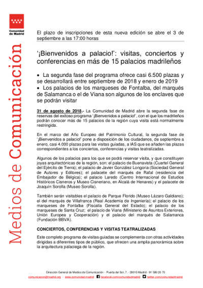 ‘¡Bienvenidos a palacio!’ Visitas, conciertos y conferencias en más de 15 palacios madrileños