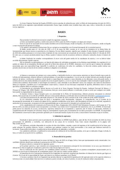 La Joven Orquesta Nacional de España, convoca pruebas de acceso 2019